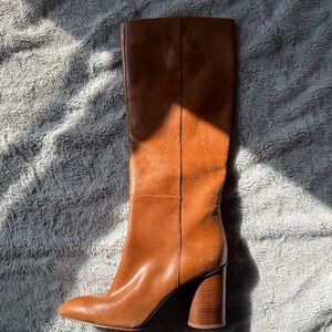 ✨ Nine West Christie Riding Boots Camel Leather Size 9.5 🐎 Classic Chic!